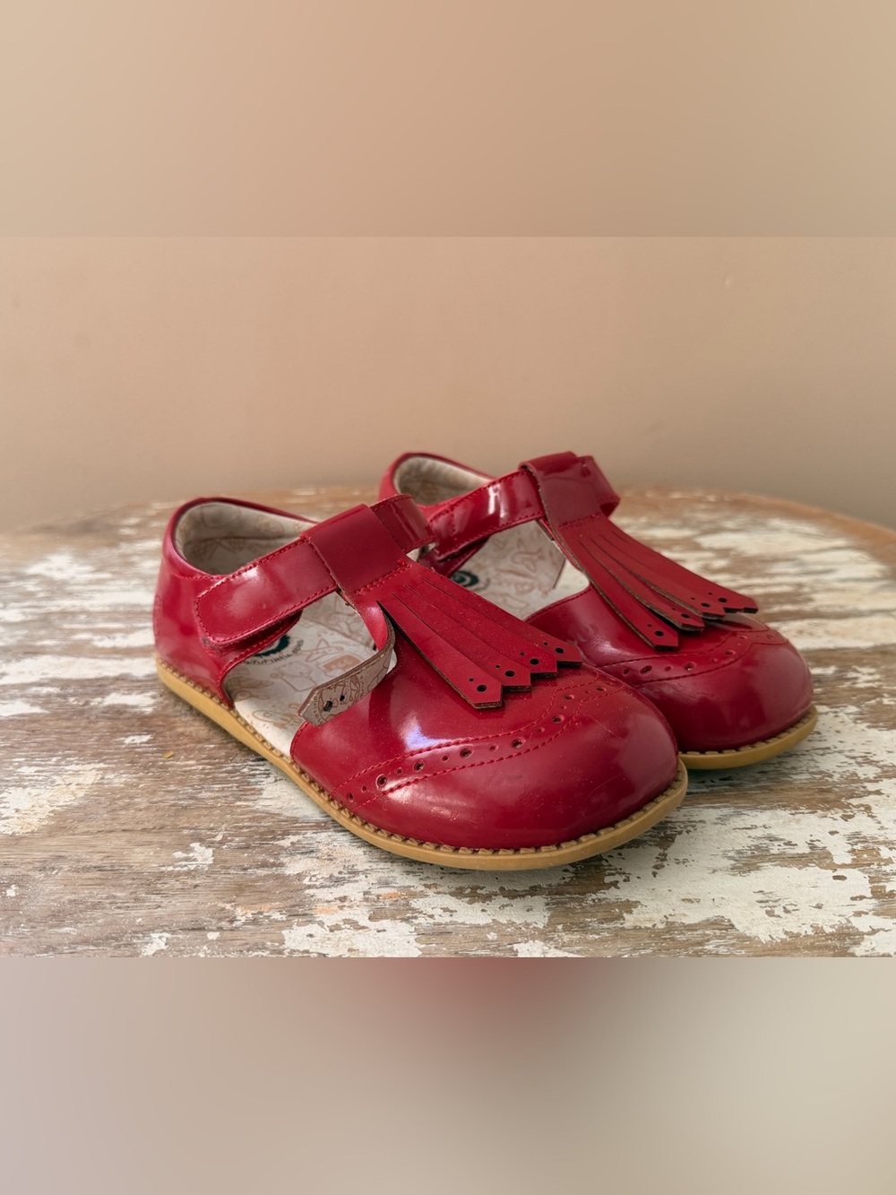 Livie & Luca Kids Red Leather Fringe Mary Jane Shoes